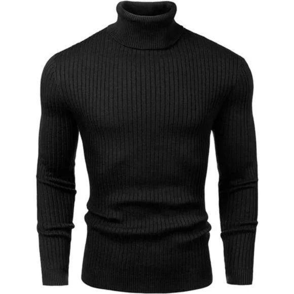 New Mens Turtleneck Sweater Slim Fit Soft Knitted, Black - Picture 1 of 7